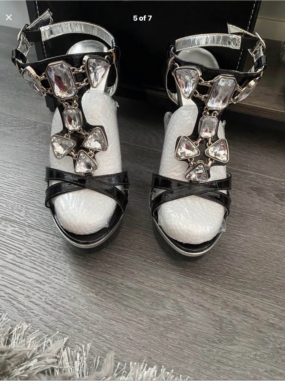 New Wild Rose Black and White Gem-Accent Stiletto Sandals
